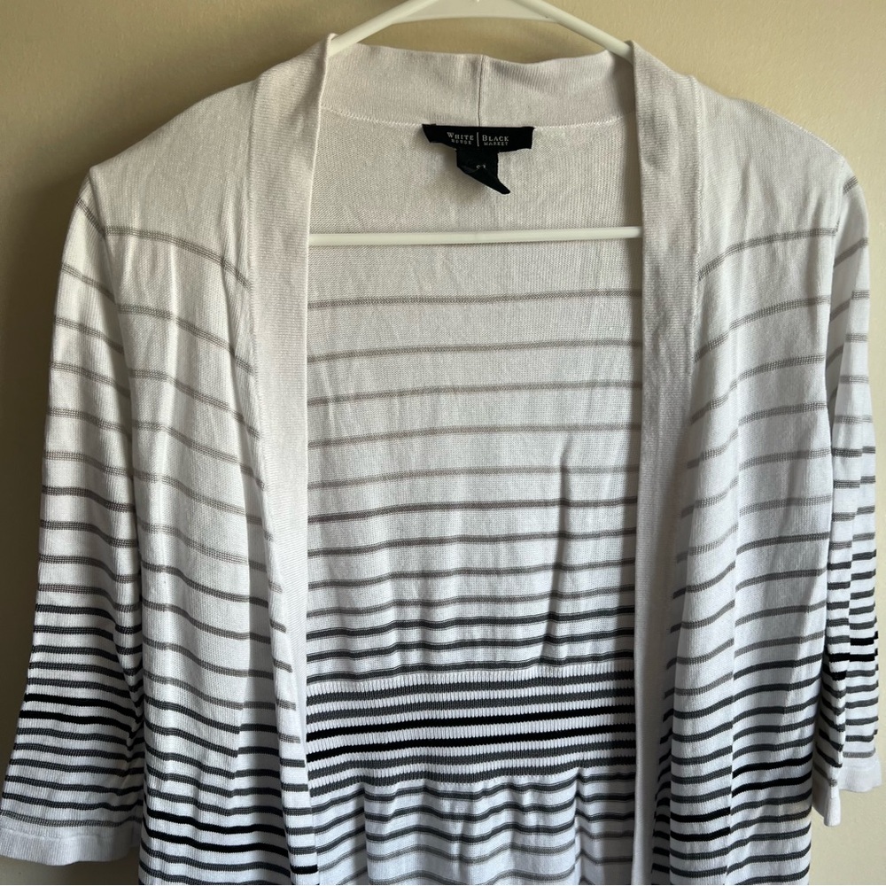 White House Black Market Striped Short Sleeve Open Front Cardigan Sweater - Picture 2 of 6